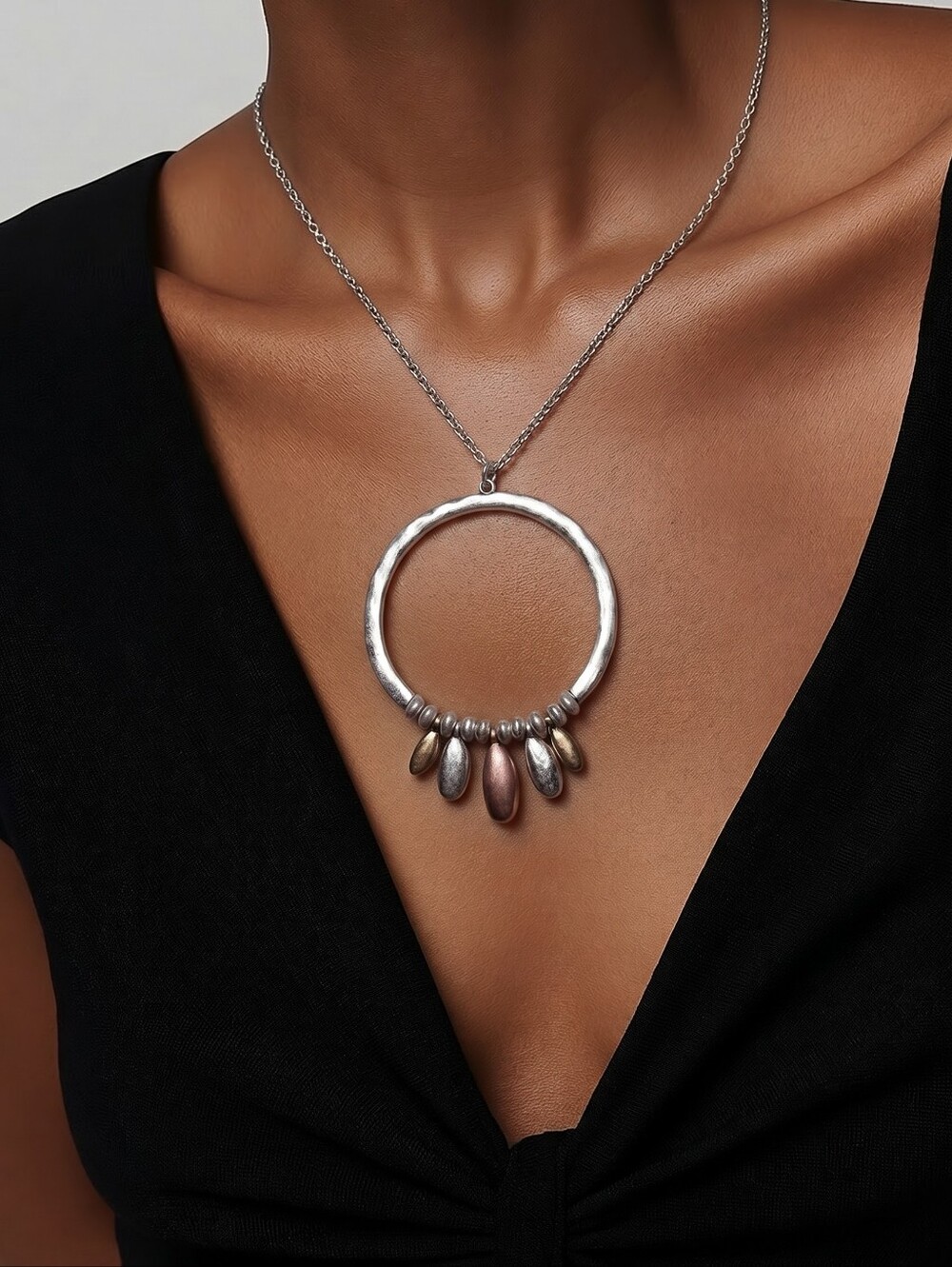 NWT Nadine West Tri-Tone Circle Pendant Necklace - Women Jewelry 30"